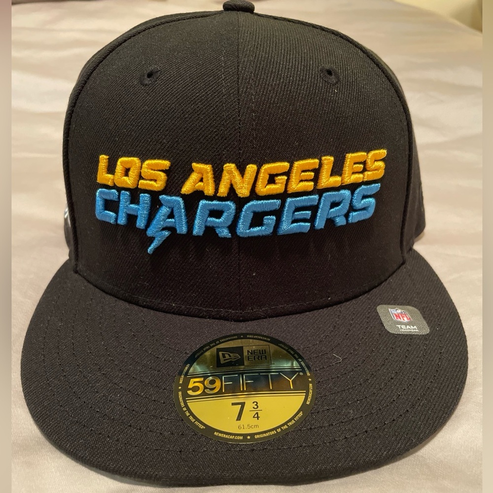 New Era 59Fifty Los Angeles Chargers 50th Anniversary Patch Word Hat Size 7 3/4